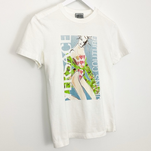 Rare Vintage Y2K Versace Jeans Couture size S Artistic Abstract Girl T-shirt Tee - Picture 3 of 7